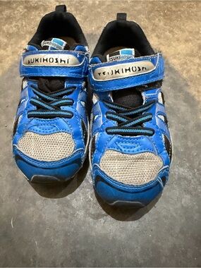 Tsukihoshi Blue and Gray Kids Sneakers with Hook-and-Loop Strap
